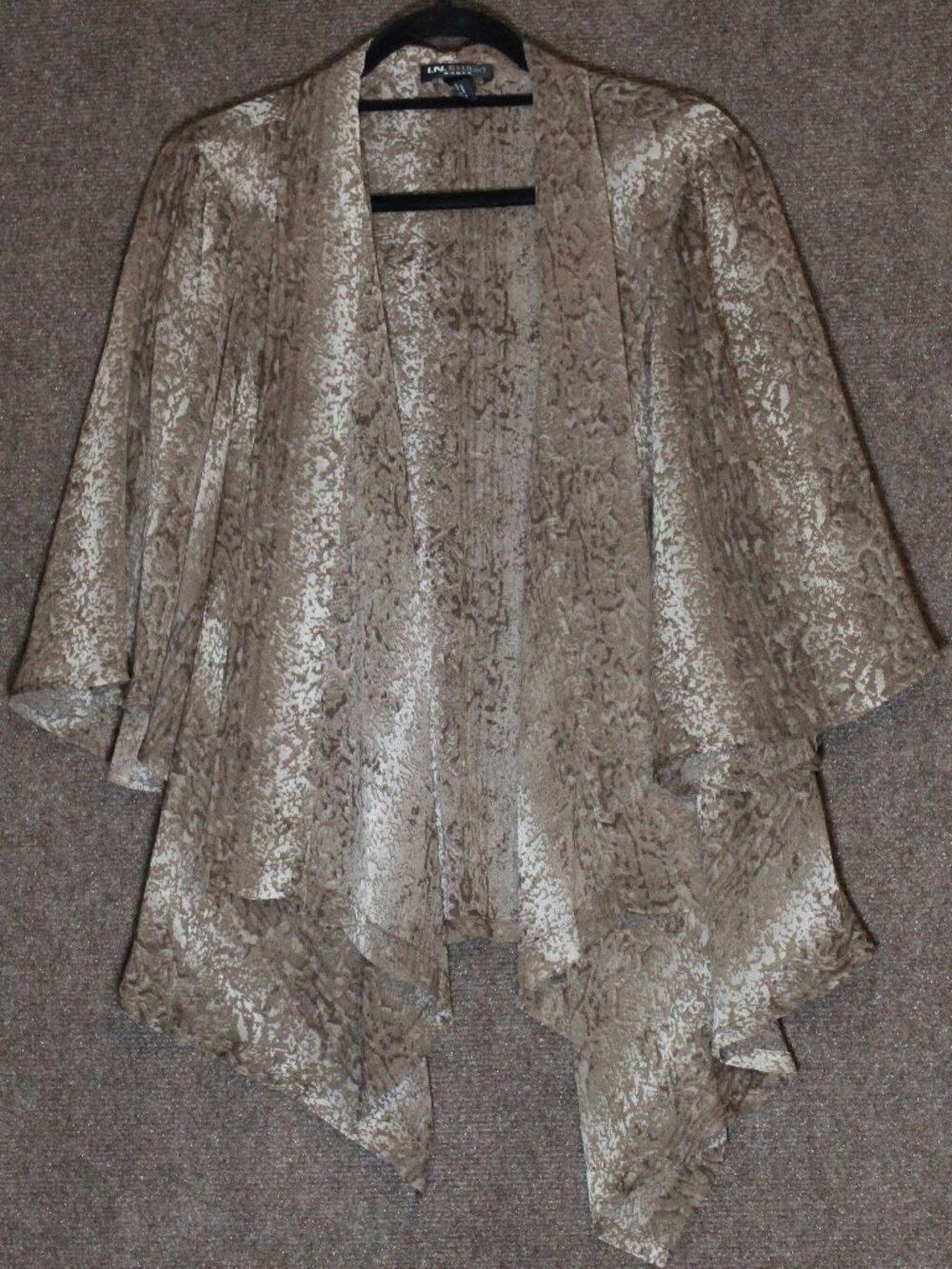 I.N. Studio Womens Plus Size 1X Brown/White Sheer Flowing Shrug 3/4 Bell Sleeve